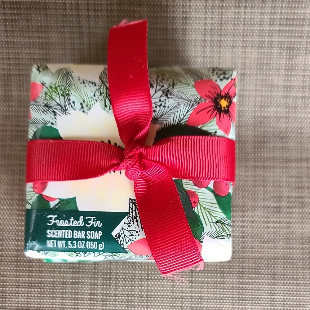 Frosted Fir Scented Bar Soap with Red Ribbon